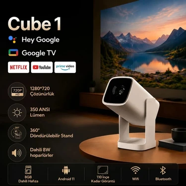 Wanbo Cube1 Projeksiyon Cihazı (Android TV 11, Netflix Sertifikalı)