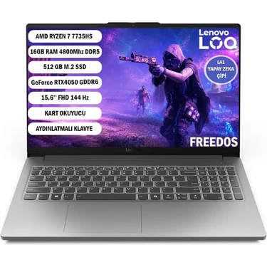 Lenovo LOQ Essential Ryzen 7 7735HS 16GB 512GB SSD RTX4050 15.6 inç FreeDOS Gaming Laptop