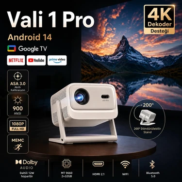 Wanbo Vali 1 Pro Projeksiyon Cihazı (900 ANSI Lümen, Full HD, Google TV)