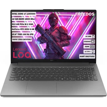 Lenovo LOQ 15IAX9E i7-12650HX 16GB 512GB SSD RTX4050 15.6 inç FreeDOS Gaming Laptop