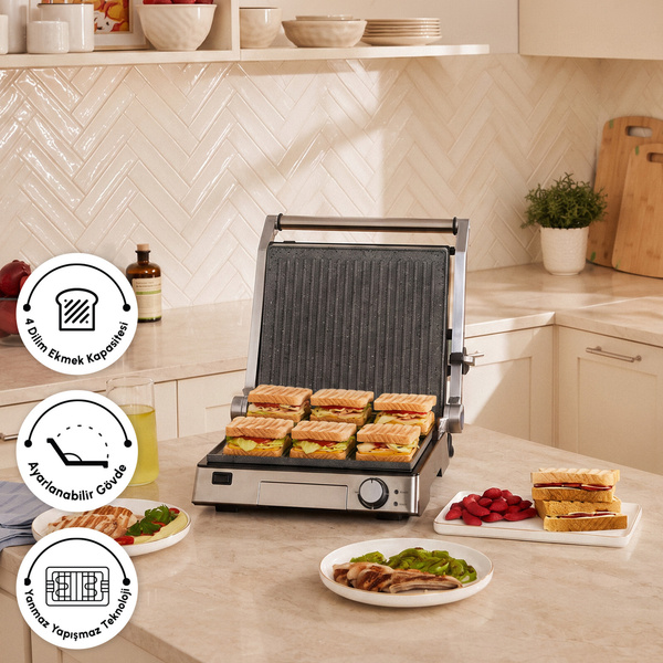 Karaca Biogranit 6 Dilim Izgara ve Tost Makinesi Inox 2000W