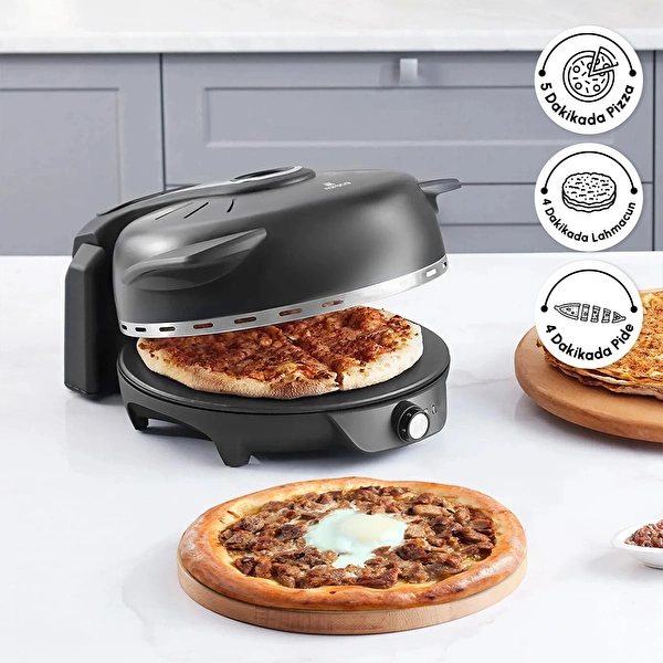 Karaca Gastro 10in1 Pizza Pide Lahmacun Makinesi 1500W Biodiamond Matte Black