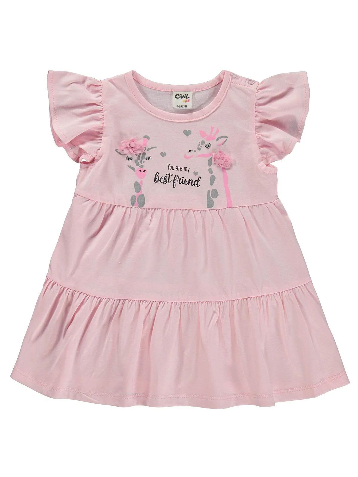 Civil Baby Zürafa Lase Nakış 6-18 Ay Elbise - Pembe