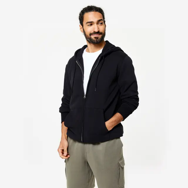 DOMYOS Erkek Fermuarlı Kapüşonlu Sweatshirt (Siyah)