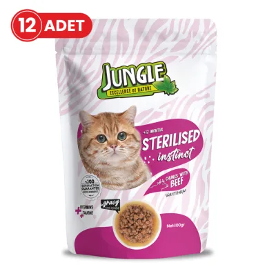 Jungle Pouch Sığır Eti Parçalı Kısırlaştırılmış Kedi Konservesi 100gr (12 Adet)