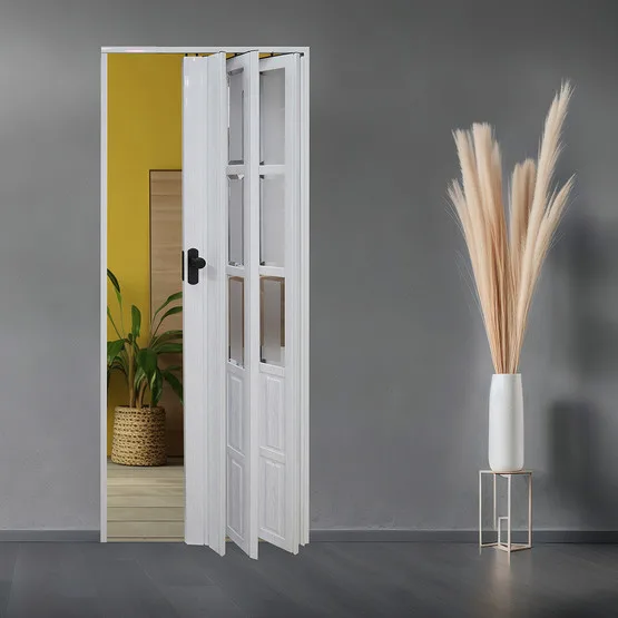 Lorin Katlanır PVC Camlı Akordiyon Kapı Beyaz