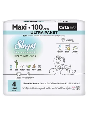Sleepy Bio Natural Bebek Bezi Premium Plus 4 Beden Maxi 100 Adet