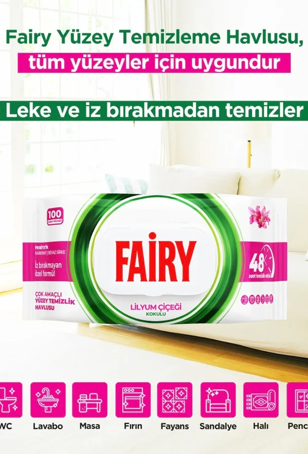 Fairy Mop Uyumlu Yer Temizlik Havlusu 50'li Lilyum Çiçeği