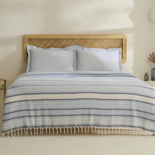 Karaca Home Lynora Çift Kişilik Peştemal Pike Takımı Mavi (4 Parça)