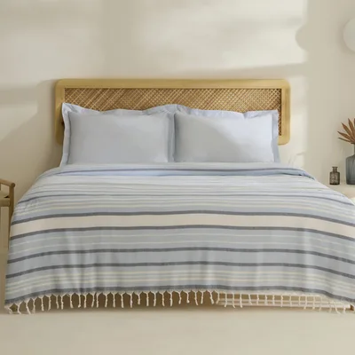 Karaca Home Lynora Çift Kişilik Peştemal Pike Takımı Mavi (4 Parça)
