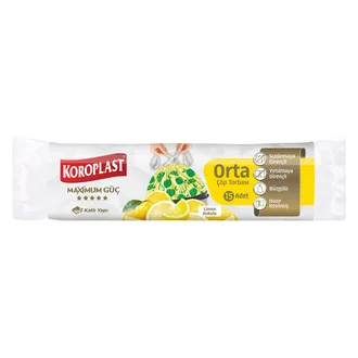 Koroplast Limon 3 Katlı Büzgülü Orta Boy Çöp Torbası 15'li