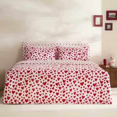 Karaca Home Amour Bliss Kalp Desenli %100 Pamuk Çift Kişilik Nevresim Takımı Kırmızı