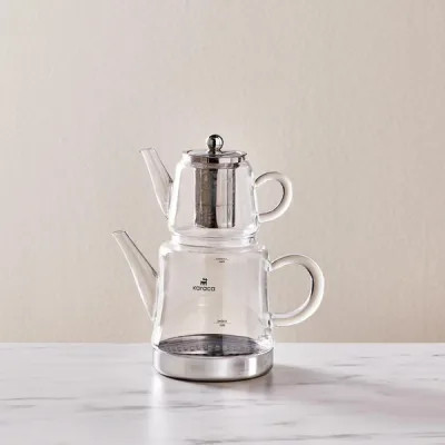 Karaca Dora Midi Borosilikat Cam Mini Çaydanlık Takımı 0,45L & 1,8L